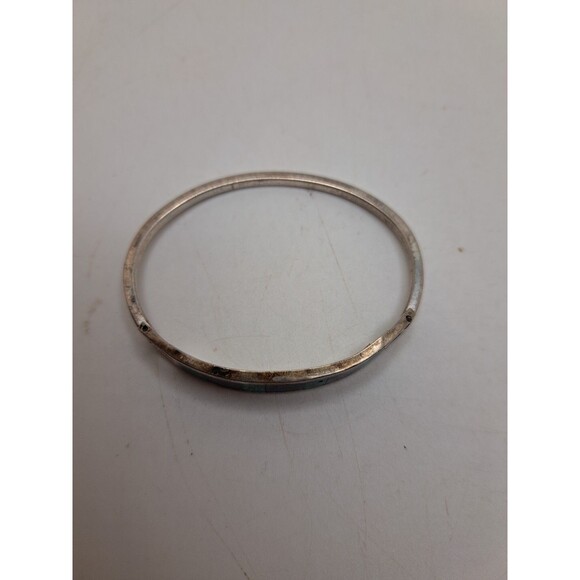 Vtg Silver Tone Cuff Bracelet Natural Stone Inlay Checkered Purple & Green - Picture 6 of 6